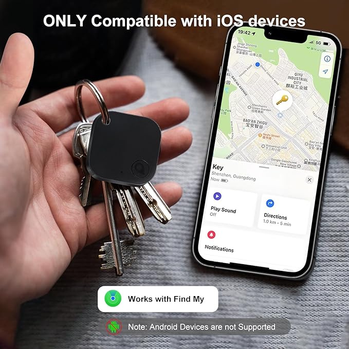 Bluetooth Tracker Tag 1 Pack, Work with Apple Find My (iOS Only, Not for Android), Item Finder for Keys, Backpack, Suitcase, Wallet, Luggage, Black