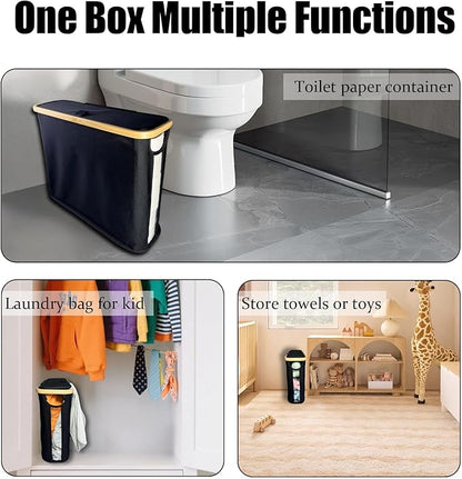 Toilet Paper Roll Storage, Bathroom Slim Toilet Paper Storage with Lid for 12 Rolls, Ultimate Bathroom Organizer with Anti-Slip Base, Black 30L