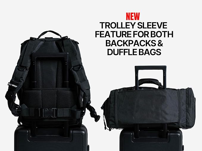 WOLFpak 35L Athletic Gym Backpack - Durable 1000D Waterproof Oxford Material with MOLLE Webbing, Laptop Pocket & Dual Cup Holders, Durable Fitness/Travel/Military Daypack (Alpha Black)