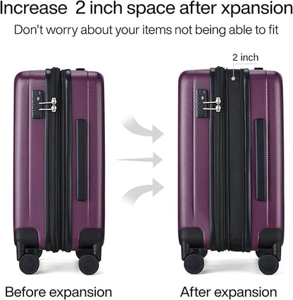 Hanke 20 Inch Expandable Carry on Luggage 22x14x9 Airline Approved Lightweight PC Hard Shell Suitcases with Wheels Tsa Luggage Rolling Suitcase Travel Luggage Bag for Weekender(Purple)