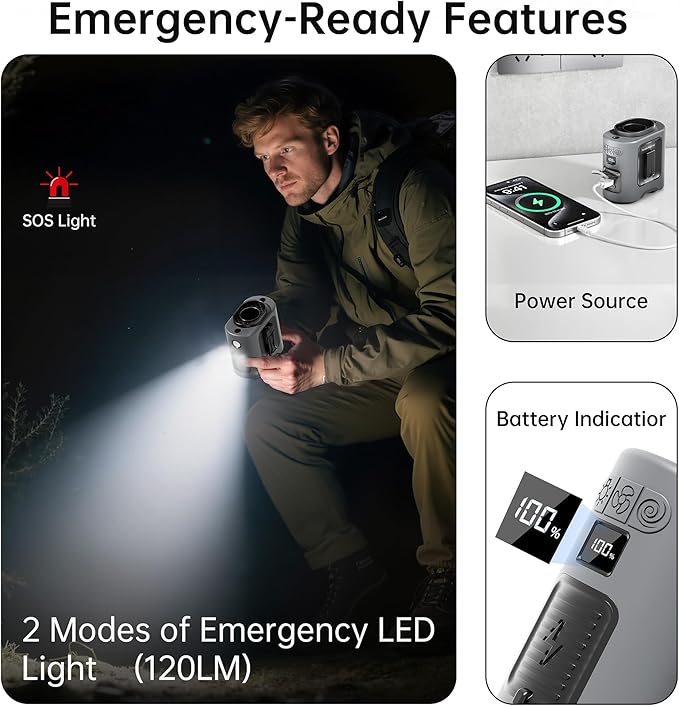 10000mAh Portable Waist Fan Clip On Belt, Max 40H Cooling, 5 Speeds 16000RPM, Rechargeable Hands-free Personal Wearable Neck Fan With Dual Clip & Flashlight for Outdoor Jobsite Camping Traveling