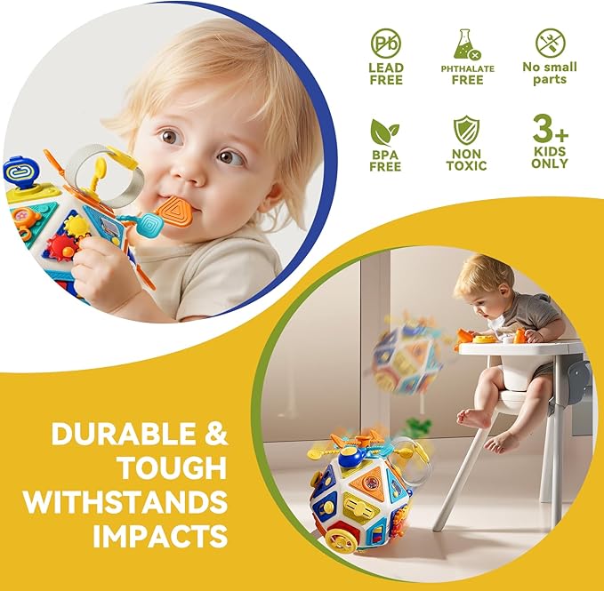 22 in 1 Montessori Busy Board, Toddler Activity Cube Toys, Early Education Toys for Baby, Travel Sensory Toy for 1 2 3 Years Old Kids Boys & Girls