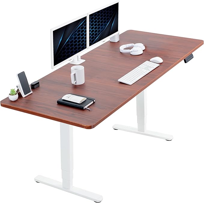 VIVO Electric 71 x 30 in Dual Motor Sit Stand Desk, Memory Height Adjustment, 2B Series, Dark Walnut Top White Frame, DESK-KIT-2W7D