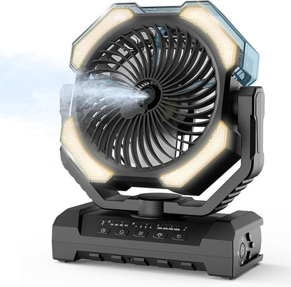 Misting Fan - Portable Battery Powered Fans with 9oz Water Tank, Light, Hook - Rechargeable, 120H Cooling, Last 5H Mist, 4 Speed, Sleep Mode - Outdoor Fan, for Camping, Travel Essentials