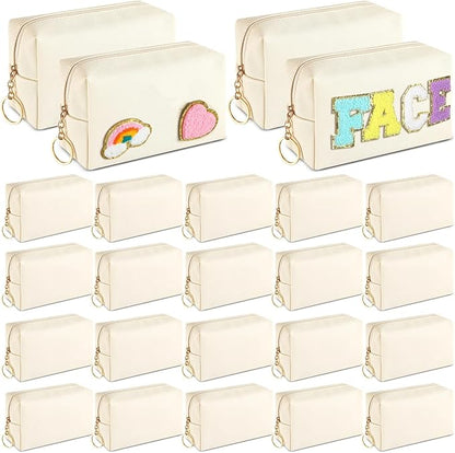 Chunful 24 Pcs Preppy Makeup Bag PU Leather Cosmetic Bag Bulk Makeup Plain Pouch Waterproof Toiletry Purse for Women Traveling Preppy Pencil Case Travel Purse Cosmetic(Beige)