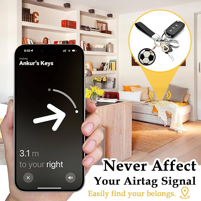 Leather Keychain for Airtag, Cute Protective Keychain Holder Compatible with Apple Air Tag,GPS Item Tracker Case Cover for Keys,Bags,Pets,Luggage(Football)