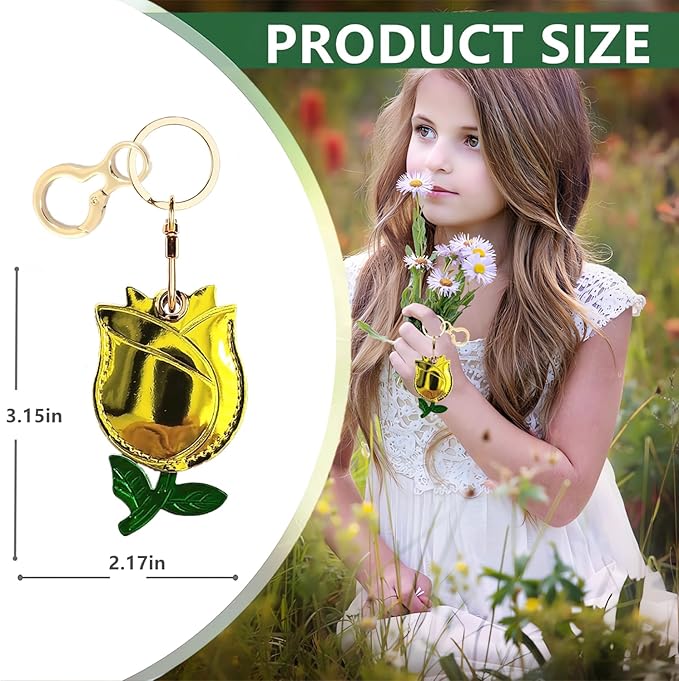 Leather Keychain Holder Case Compatible with AirTag,Cute Protective Shiny Charm Cover with Keyring,Anti-Scratch Finder GPS Tracker Case for Wallet Keys,bag,pets(Yellow Rose)