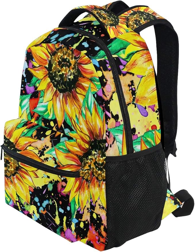 ALAZA Watercolor Sunflower Painting Stylish Backpack Purse for Women Girls Kids Student Personalized Laptop iPad Tablet Travel School Bag with Multiple Pockets