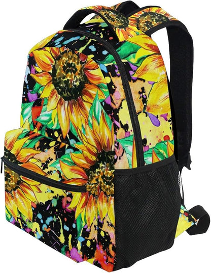 ALAZA Watercolor Sunflower Painting Stylish Backpack Purse for Women Girls Kids Student Personalized Laptop iPad Tablet Travel School Bag with Multiple Pockets