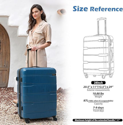 Coolife Luggage PC+ABS Expandable Hardshell Suitcase with TSA Lock, Spinner Checked Lightweight (Caribbean Blue, 28in)