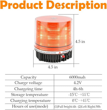 LE-JX Amber Wireless Rotating Beacon Orange Battery Led Strobe Warning Light Roof Top Plow Hazard Flash Emergency Mail Lights 12 V with Magnetic Base Mount and Rechargeable Plug (Yellow, 18 LED)