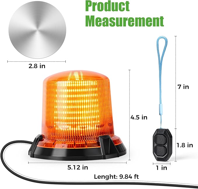 10L0L Golf Cart Flashing Safety Warning Light - Waterproof & Dustproof 12-80V Wide Voltage with 3M Cable for School Bus, Police Car, Yacht, Golf Cart