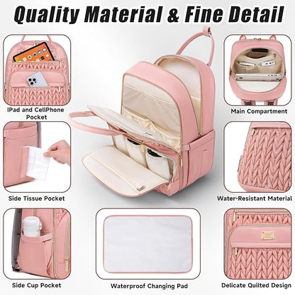 Diaper Bag Backpack,Stylish Baby Diaper Bag,Waterproof Travel Diaper Backpacks Baby Bags with Changing Pad,Stroller Straps,Insulated Pockets (Pink)