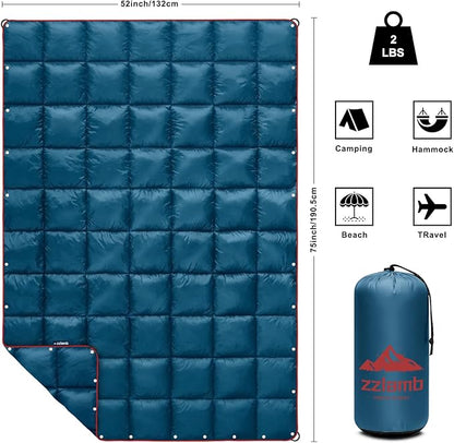 zzlamb Camping Blanket for Cold Weather,Outdoor Puffy Blanket Portable Down Alternative,Windproof Warm Cloak with Snaps,Cozy Quilt Backpacking Picnic RV Travel Plane Car Hammock Beach Climbing