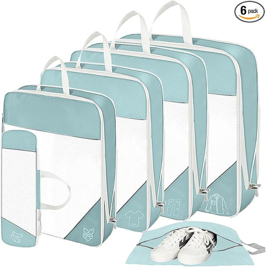 SWIHELP Compression Packing Cubes for Suitcases 6 Set Travel Luggage Organizer Packing For Storage Clothes Shoes