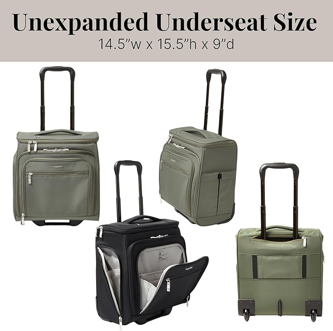 Baggallini Expandable Underseat Carry-On - Lightweight Travel Luggage Carry On Weekender with Wheels