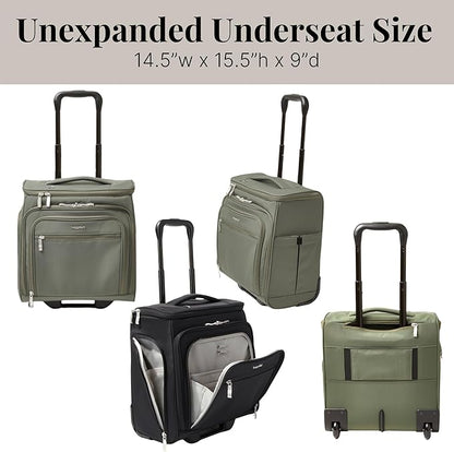 Baggallini Expandable Underseat Carry-On - Lightweight Travel Luggage Carry On Weekender with Wheels