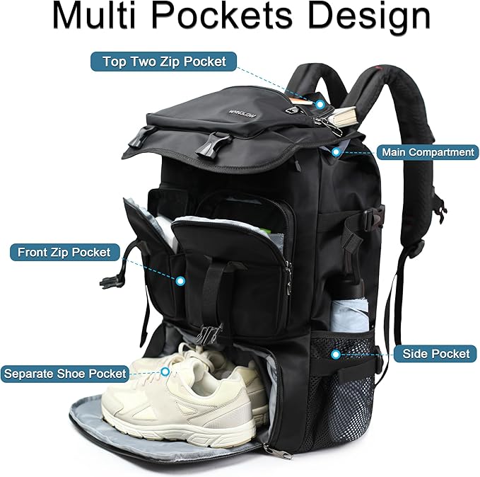 Travel Backpack for Men Laptop Backpack Fit 16 inch Carry-on Airline Approved Casual Daypack Work Business Rucksack,Black