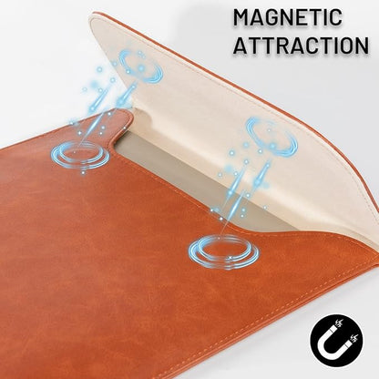 Allinside 15-16 inch Laptop Sleeve Case Compatible with MacBook Air 15 2023-2025/MacBook Pro 16 2021-2024, Waterproof PU Leather Laptop Sleeve Bag Protective Vertical Case Cover, Brown