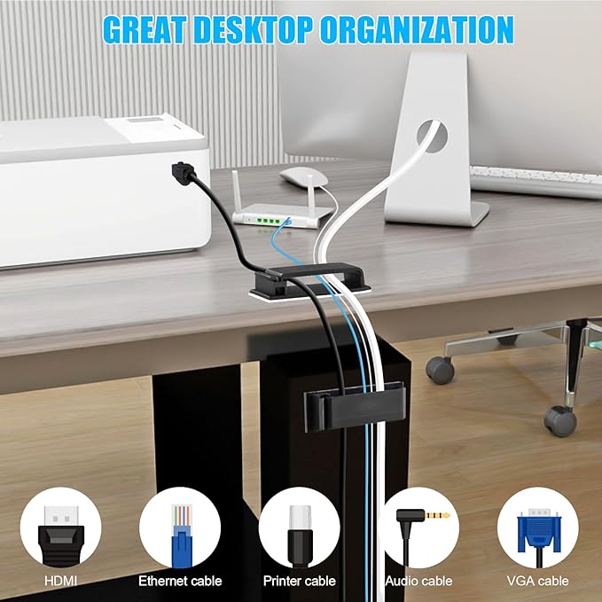 XHF 50 PCS Self Adhesive Cable Clips(L) Black,Wire Clips Cable Management Wire Organizer Cord Holder for Under Desk, Car, Wall, TV PC Ethernet Cable