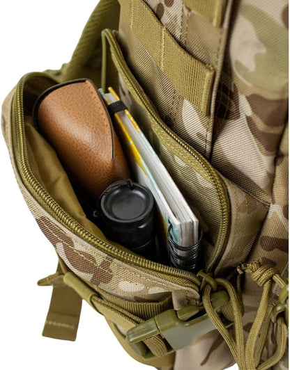 25 L Tactical Backpack: durable military-style backpack with MOLLE system for daily carry, travel, gym, hiking, hunting, camping, and outdoor sports. (MULTICAM CAMO)
