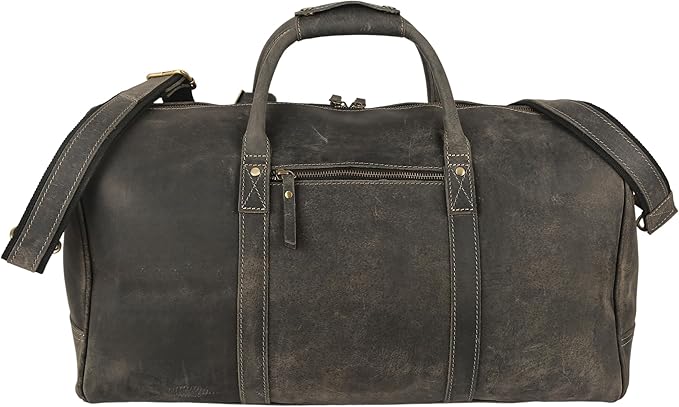 KomalC 24 Inch Leather Duffle Bags for Men and Women Travel Overnight Weekend Bag Sports Gym Duffel for Men