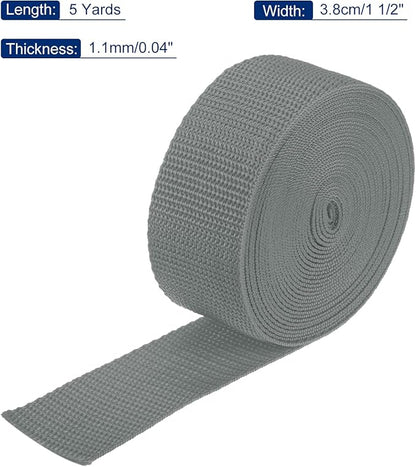 MECCANIXITY Lightweight Polypropylene Webbing Strap 1 1/2" 5 Yard Backpack Strapping Band Grey for Outdoor Luggage Cargo Straps