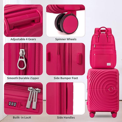 LARVENDER Luggage Sets, Suitcase Set 3 Piece Expandable Luggage PP Lightweight Large Suitcases with Wheels for Women (28/24/20inch,Rose Red)