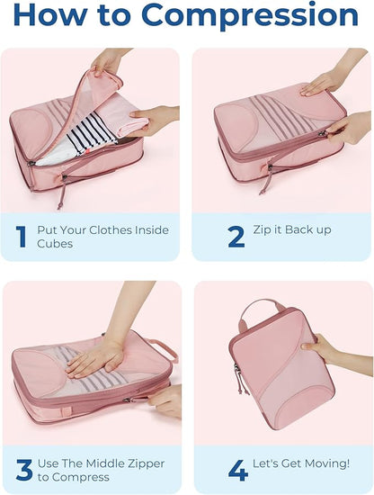 BAGSMART Compression Packing Cubes - 6 Set Travel Packing Cubes for Suitcases, Compression Suitcase Organizers with Shoe Bag