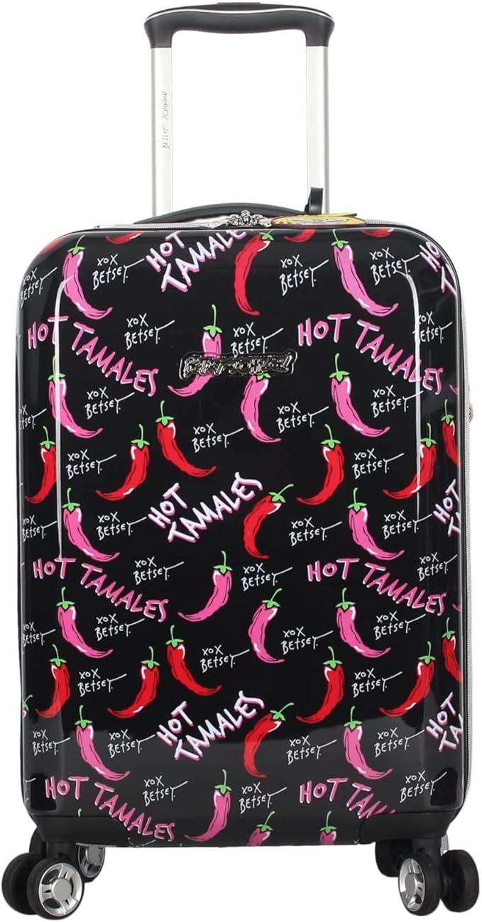Betsey Johnson Designer 20 Inch Carry On - Expandable (ABS + PC) Hardside Luggage - Lightweight Durable Suitcase With 8-Rolling Spinner Wheels for Women (TAMALE, 20in)