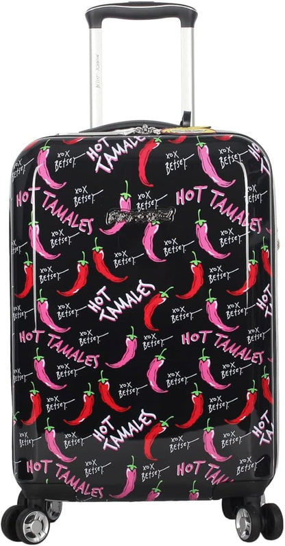 Betsey Johnson Designer 20 Inch Carry On - Expandable (ABS + PC) Hardside Luggage - Lightweight Durable Suitcase With 8-Rolling Spinner Wheels for Women (TAMALE, 20in)