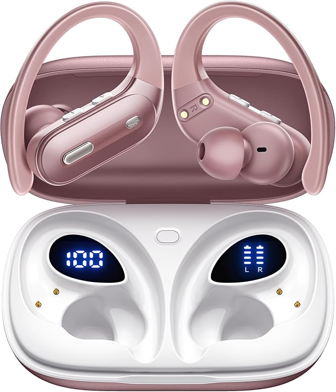 Active Noise Cancelling Wireless Earbuds Bluetooth Headphones 90 Hrs Playtime Ear Buds with Power Display Over-Ear Earphones with Earhooks IPX7 Waterproof Stereo Transparency Headset for Sports/Gym