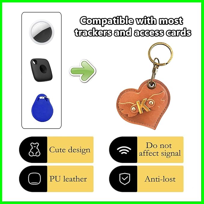 Initial Letter Leather Alphabet Keychain Holder Case Compatible with AirTag,Cute Protective Air Tag Cover with Bronze Keyring,Anti-Scratch Finder GPS Tracker Case for Pets Keys Wallet Luggage(K)
