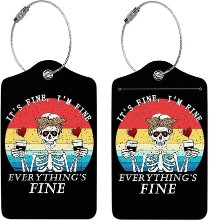 2 Pcs Luggage Tags for Suitcase, Cute Unique PU Leather Travel Bag Tag with Privacy Cover ID Label Address Card and Durable Metal Ring Suitable for Men Women Children Backpack,Human Skull