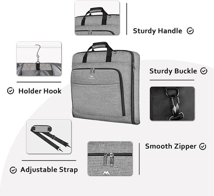 MATEIN Carry On Garment Bags for Travel, Water Resistant Hanging Suit Bag for Men Women, Foldable Garment Luggage with Wrinkle Free Suitcase Cover for Suit Gown Overshirt Sweater, Grey