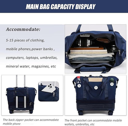 DOJUNS Rolling Duffle Bag with Detachable Wheels, 2025 Upgrade Expandable Foldable Suitcase for Travel, Collapsible Luggage Carry on Duffel Overnight Weekend Bag (Gray)