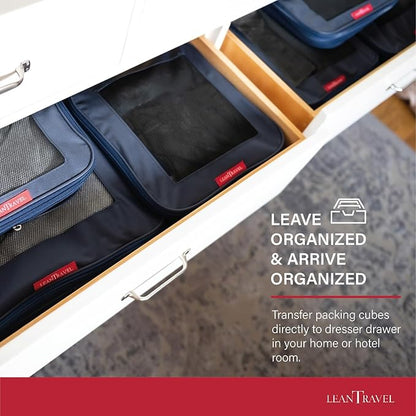 LeanTravel Compression Packing Cubes for Travel Organizers with Double Zipper (3-Pack (2L+1M), Navy)