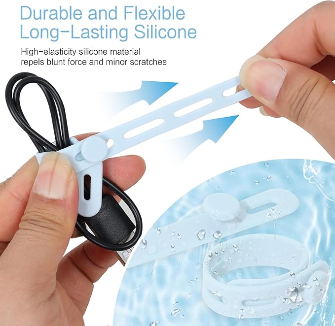 Donruby 24Pcs Silicone Cable Ties - Reusable & Washable with Locking Buckle Design, Adjustable Fastening Cable Straps, Multi-Purpose High Elasticity Cord Organizer (Ice Blue)