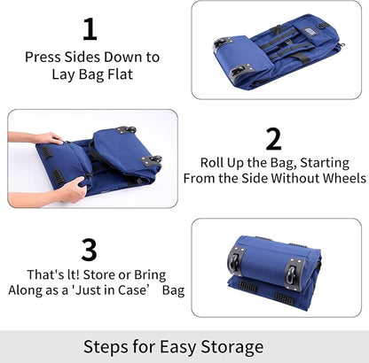 80L Rolling Duffel Bag with Wheels,Rolling Garment Bag,Military Tactical Wheeled Foldable Backpack For Deployment Traveling Camping Sporting (Blue+Drawstring bag)