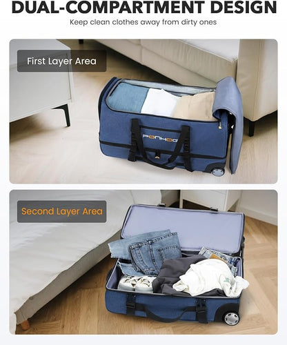 21 Inch Rolling Duffle Bag with Wheels for Men - Water Resistant Wheeled Duffle Bag for Weekend Travel & Overnight Trips, Blue
