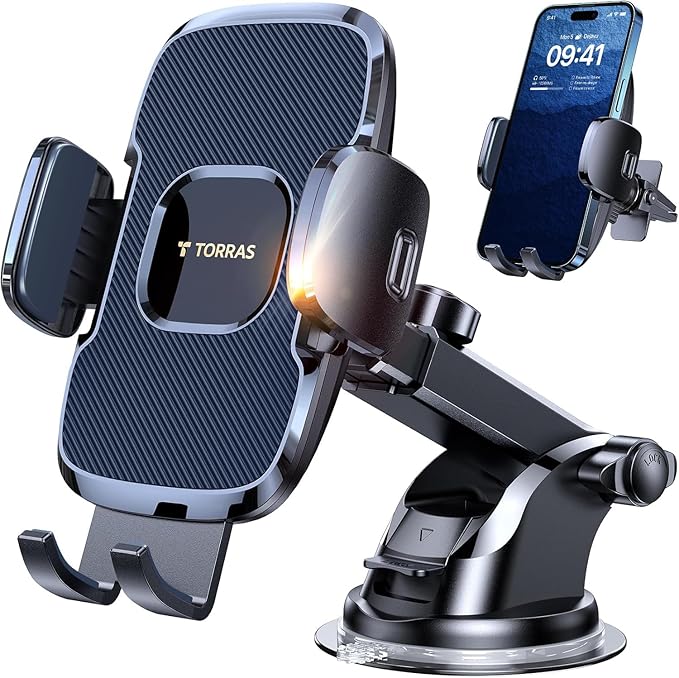 TORRAS 2025【Strongest Suction & Ultra-Durable】 Phone Holders for Your Car,【Patent & Safety Certs】 Car Phone Holder Mount Truck Stand for Dashboard Windshield Vent for iPhone 17 16 15 14 13, Navy Blue