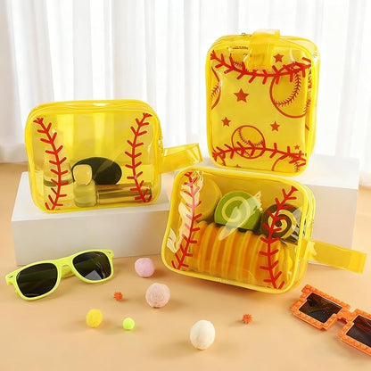 24 PCS Softball Cosmetic Bags Softball Gift Accessories Bags Goodie Snack Makeup Pouch Bag Waterproof Clear PVC Travel Bag with Zipper for Girls Valentine Team Gifts Player Sport Party Favors