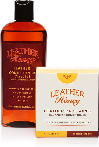 Leather Honey Combo Wipes with 8oz Conditioner