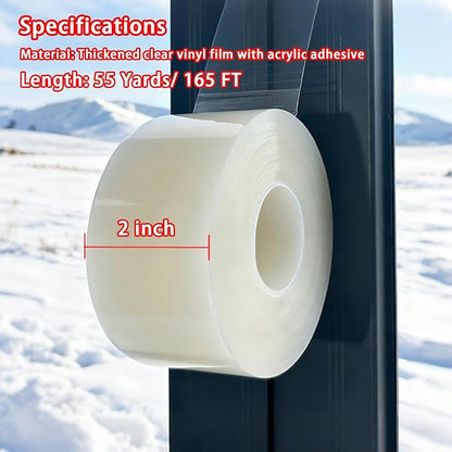 Birllaid Transparent Window Weather Sealing Tape, 2 Inch x 55 Yards (165 FT), Window AC Insulation Air Conditioner Sealing Tape, No Residue, Clear