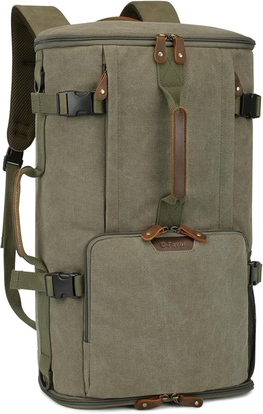 G-FAVOR Travel Backpack for Men, 40L Flight Approved Carry On Backpack, Water Resistant Canvas Rucksack with 17.3" Laptop Sleeve, Convertible Duffel Bag for Airplane, Business & Travel