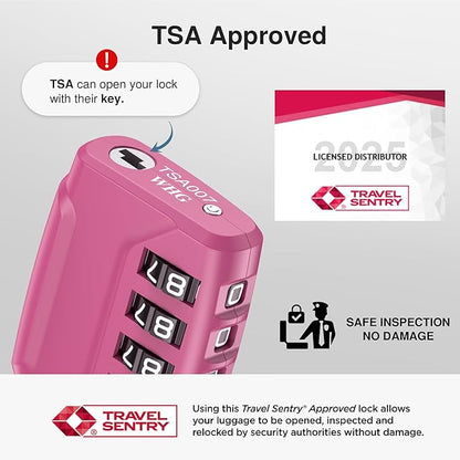 Puroma 2 Pack TSA Approved Luggage Locks, 4 Digit Combination Travel Locks Resettable Code Lock with Zinc Alloy Body for Suitcase, Toolbox, Backpack, Bag, Gym Locker (Basic Pink Dark)
