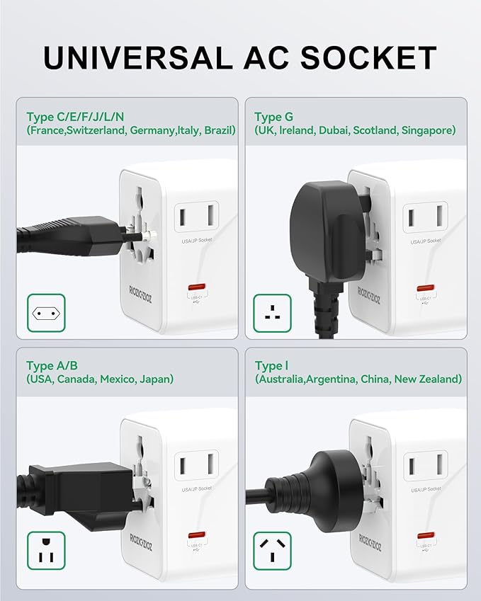 70W Universal Travel Plug Adapter,7-Port PD&QC Fast Charging Power Adapter(2AC&2USB-A&3USB-C),Worldwide Outlet Wall Charger for USA/EU/UK/AUS Over 200 Countries-Type C/A/G/I