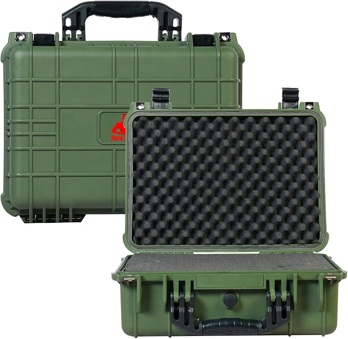 16x 12.8x 6.8 Inch Hard Case, Portable Weather Waterproof Protective Camera Case with Customizable Foam, Fit Use of Drones, Camera, Equipments, Green