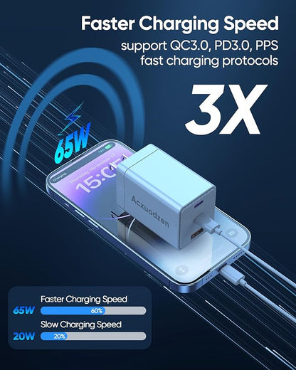 USB C Charger Block 160W, 3-Port GaN Super Fast Charger, Dual 65W Type C Charging Block, Foldable QC3.0 Laptop Fast Charging for MacBook, iPhone, Samsung, Galaxy, iPad, Android, White (1 Pack)
