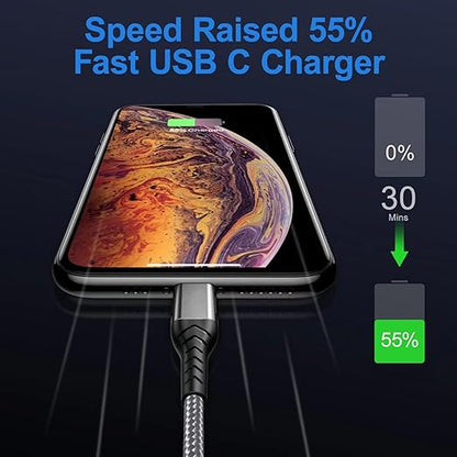 Durcord USB C Charger Cable Fast Charging, 2Pack 60W 6ft USB C to USB C Cable for Android Phone Pad, Type C to Type C Charger Braided USB Cable Silver Compatible with iPhone 15/Pro/Plust/Max Silver